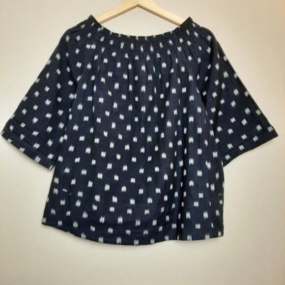 CURRENT ELLIOT | Smock Dotted Ikat Polka Dot Tee Blouse Blue Sz 1 / S - Picture 8 of 12